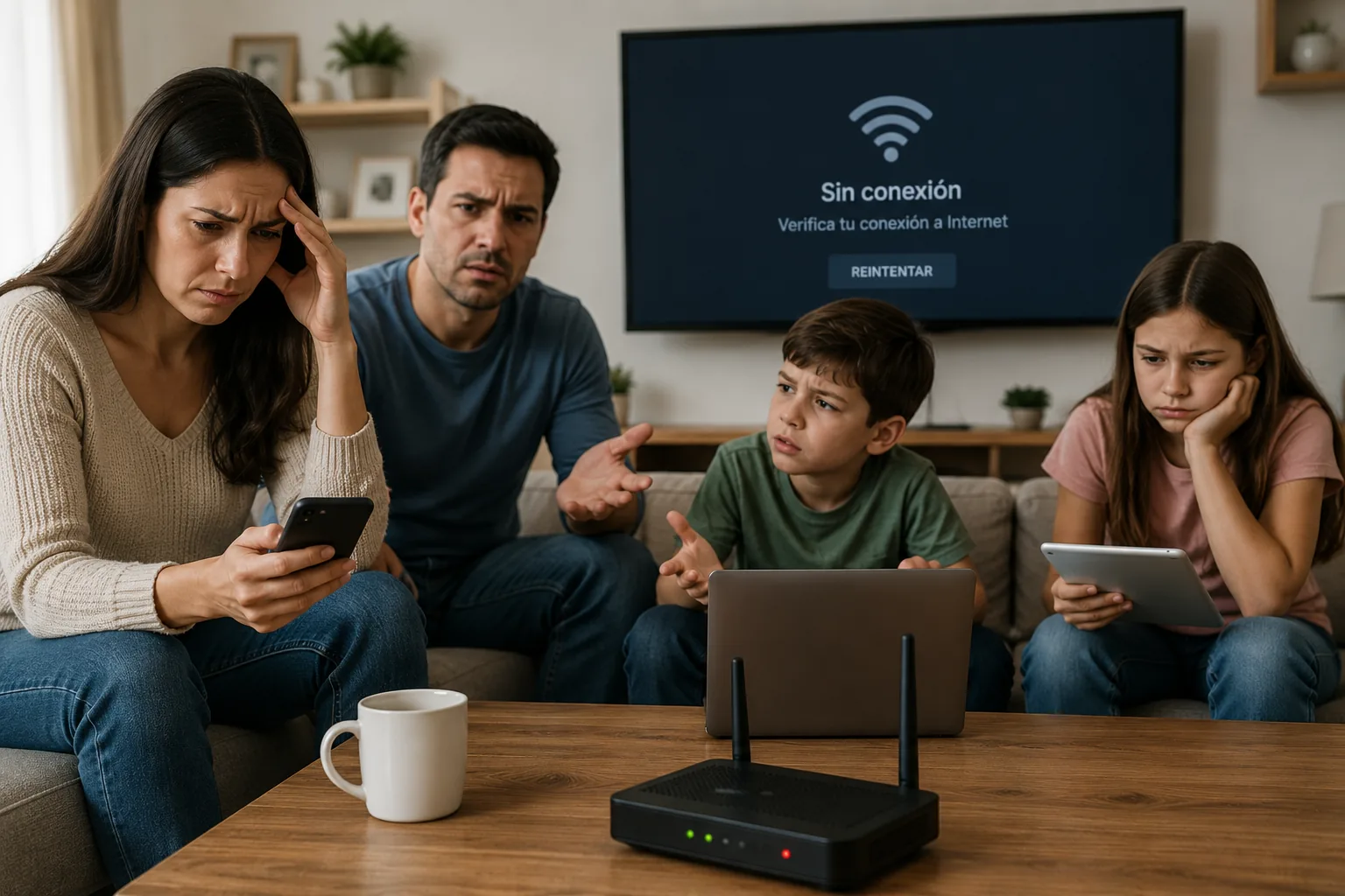 Familia usando internet residencial en casa